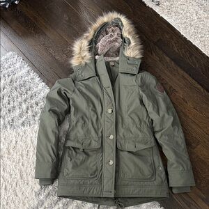 Hollister Olive Green Parka with Faux Fur Hood